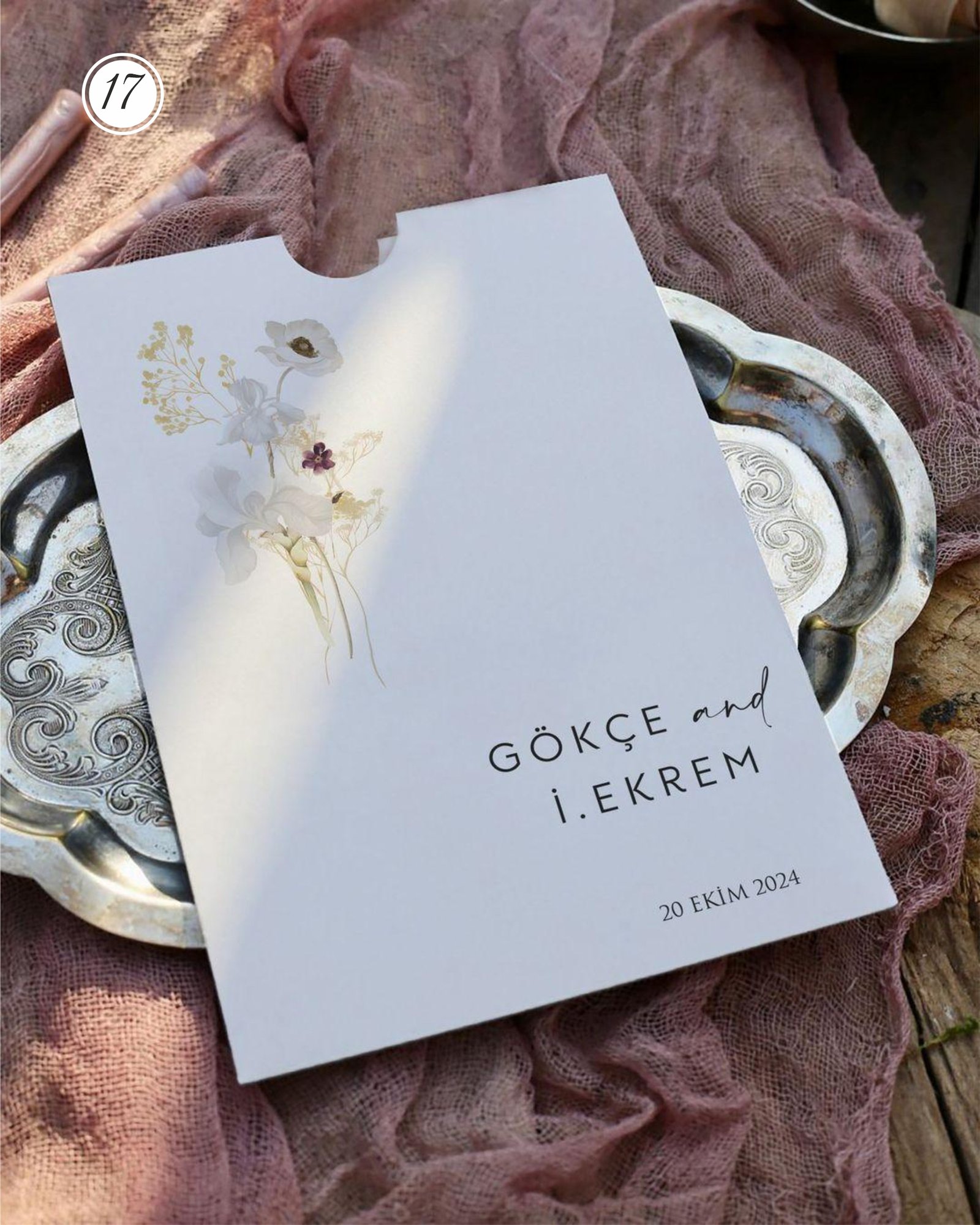 2669_Özel_Zarflı_Davetiye-1 Dikdörtgen Çiçekli Davetiye - Görsel 1