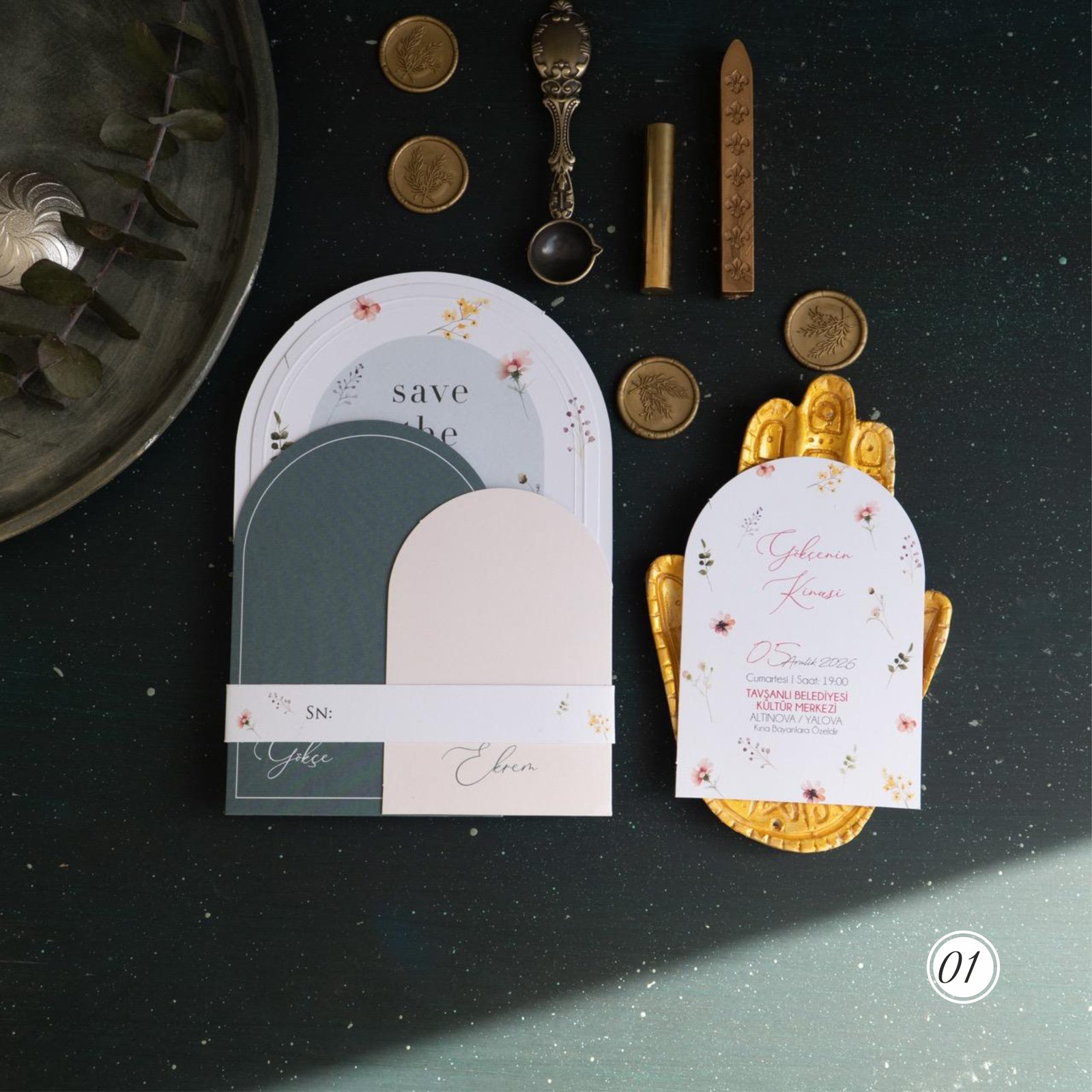 2740_Oval_Boho_Davetiye-1 Oval Kesim Davetiye Çiçekli - Görsel 1