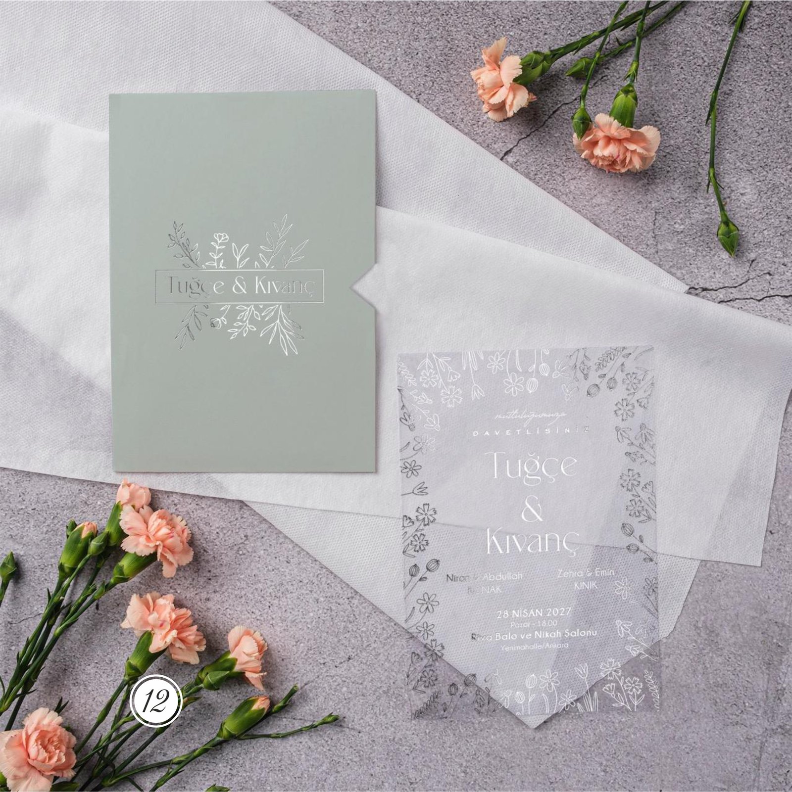 2854_Şeffaf_Davetiye-1 Dikdörtgen Çiçekli Davetiye - Görsel 1