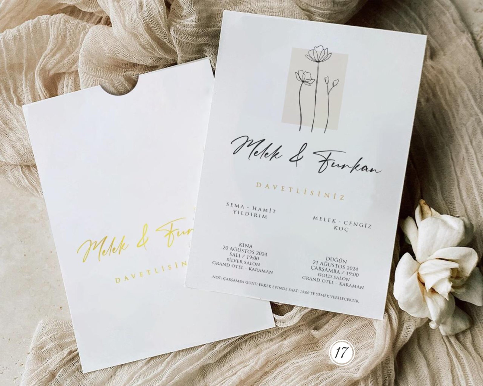 2889_Yaldızlı_Davetiye-1 Dikdörtgen Mühürlü Çiçekli Davetiye - Görsel 1