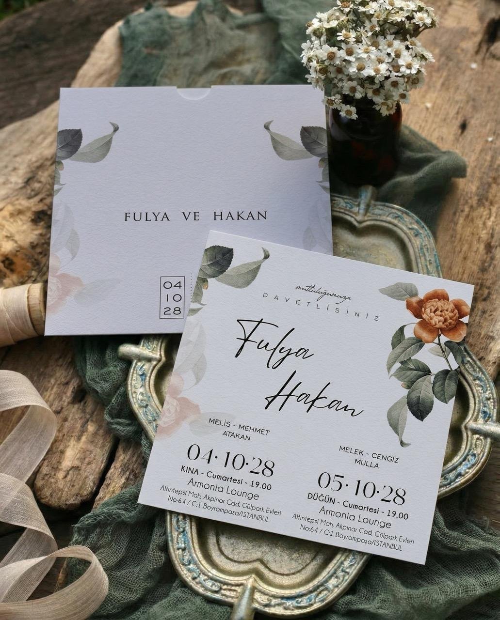 2959 Kare Çiçekli Davetiye Kare Çiçekli Davetiye - Görsel 1