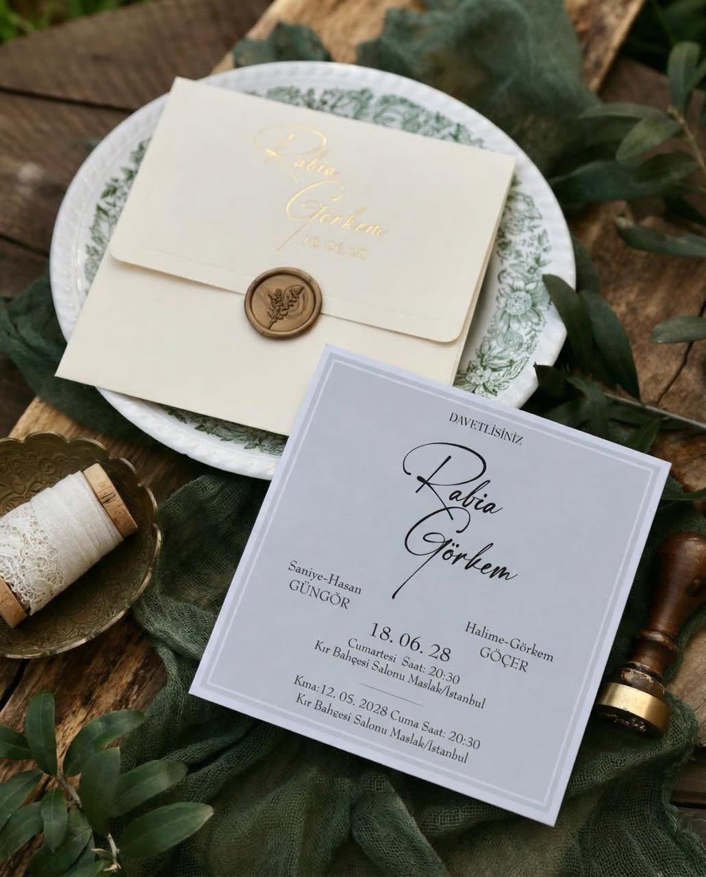 2973 Kare Mühürlü Davetiye Kare Mühürlü Davetiye - Görsel 1