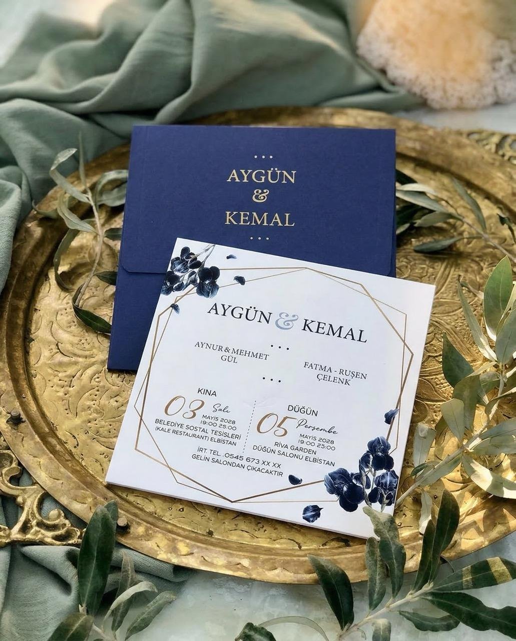 2981 Kare Davetiye Kare Çiçekli Davetiye - Görsel 1